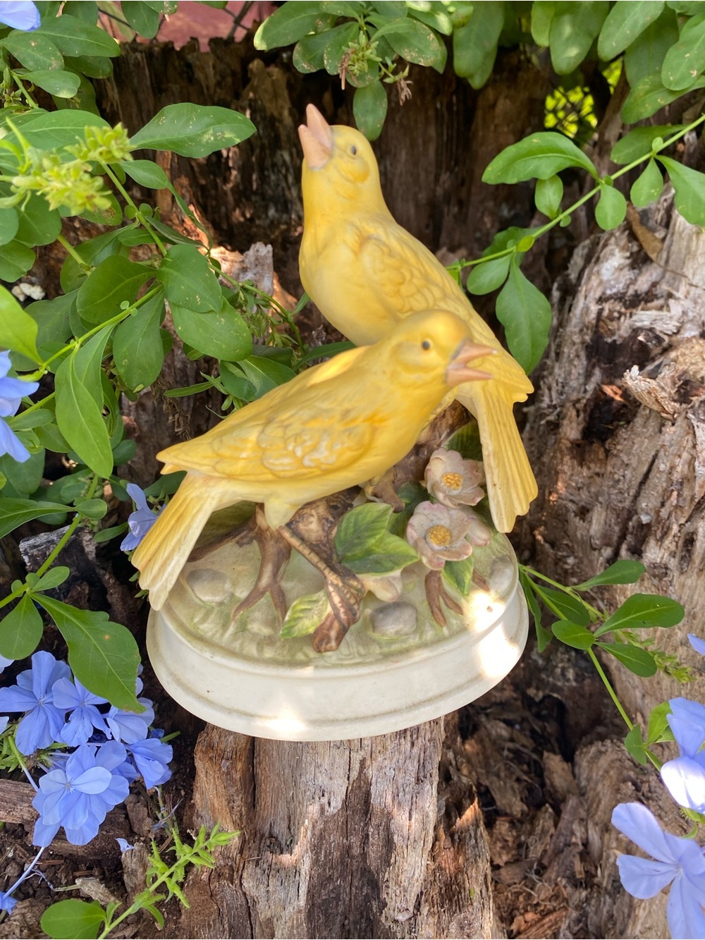 Vintage Gorham Porcelain Yellow Canary Birds Music Box Figurine Japan
